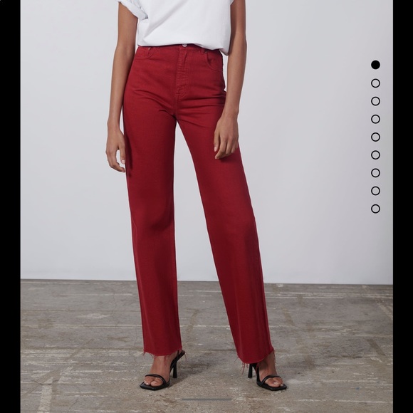 zara 90s full length jeans - zara red fared jeans - red 90s zara - Picture 7 of 8